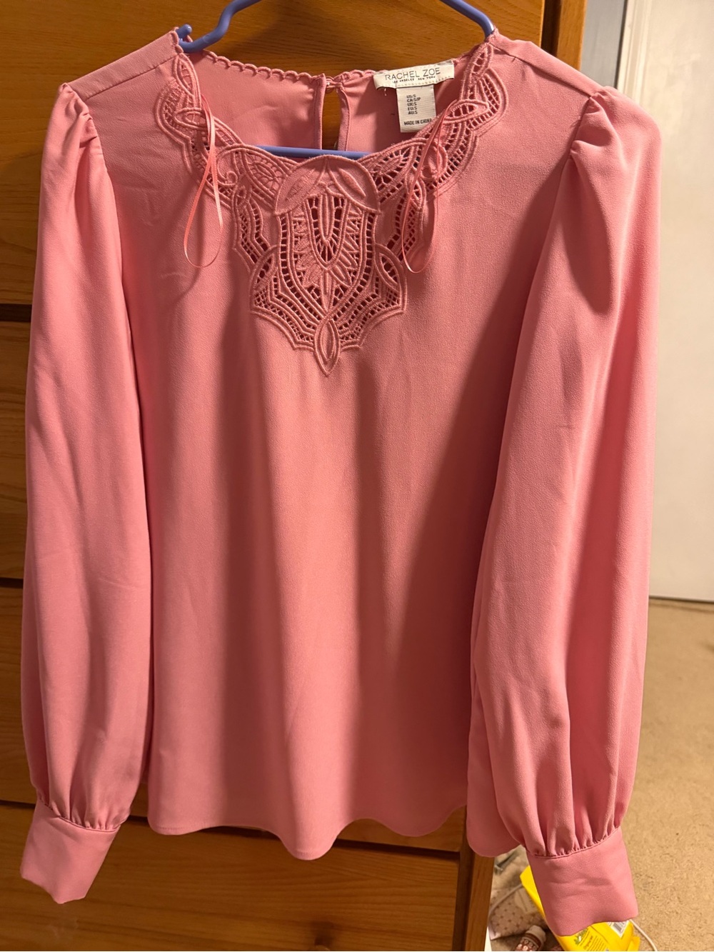 Rachel Zoe Rose-Pink Lace Yoke Long-Sleeve Blouse